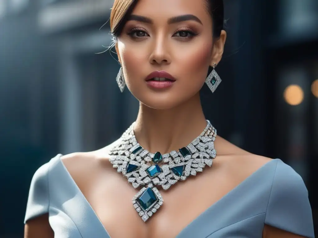 Collar moderno para mujer pequeña: elegancia y sofisticación Una mujer petite luce con confianza un collar moderno y elegante, resaltando su estilo