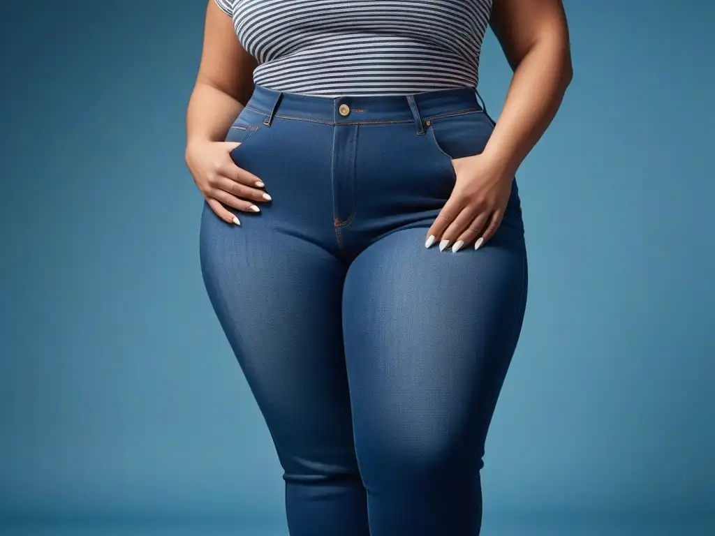 Plussize: Jeans ajustados de calidad y estilo Una mujer plus size luce con confianza los mejores jeans ajustados, resaltando comodidad y estilo