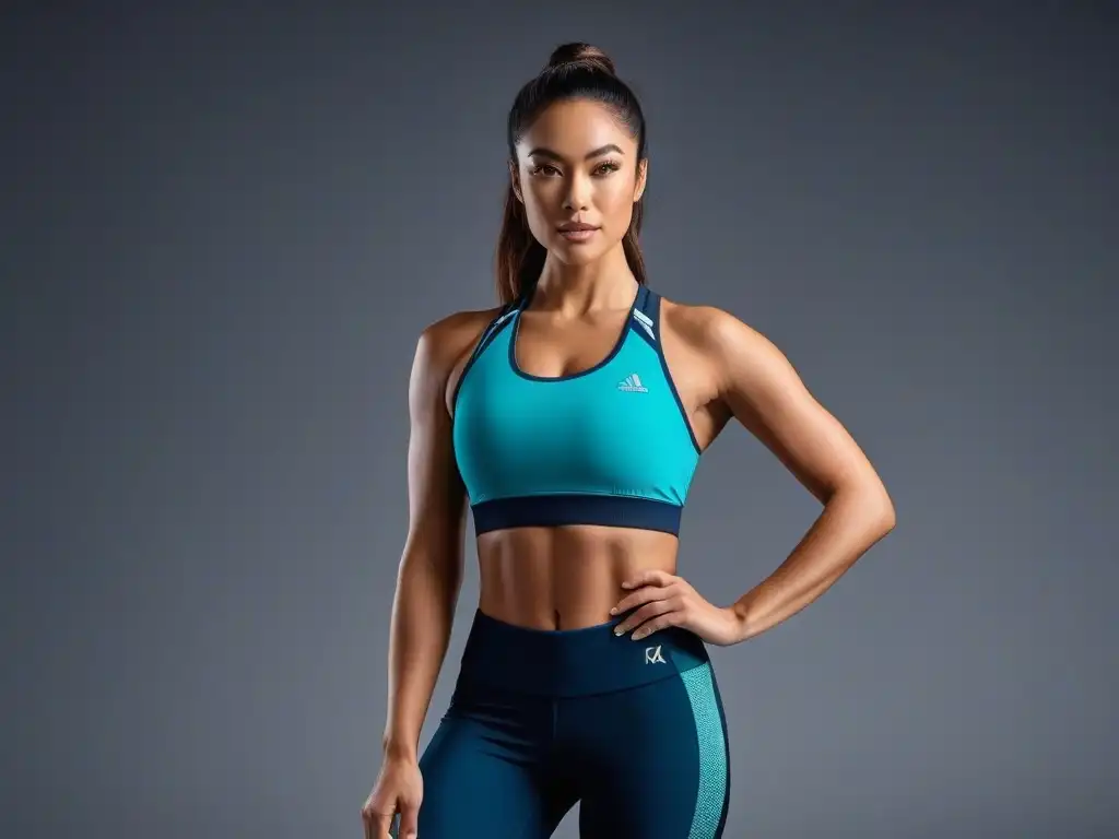 Estilo deportivo para mujeres petite: confianza y poder Una mujer petite exhibe confianza en ropa deportiva de marcas top en un estudio gimnasio profesional