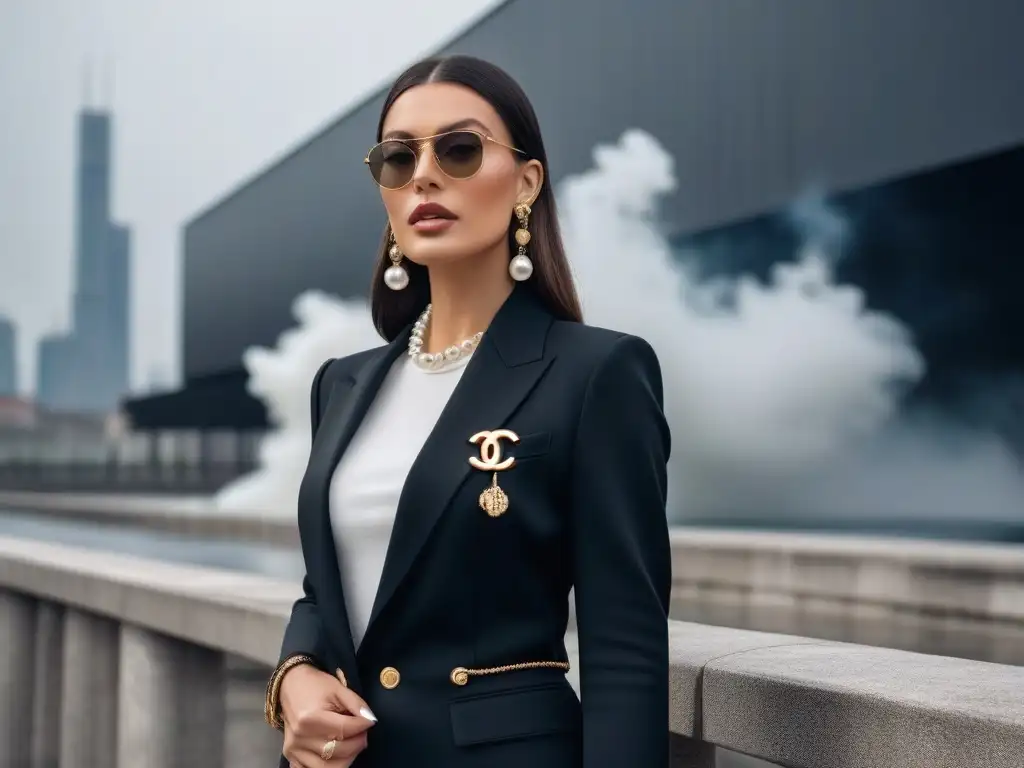 Estilo único: fusión de lujo vintage y moda contemporánea Una mujer elegante combina accesorios vintage como un bolso Chanel clásico y un reloj Cartier con prendas modernas