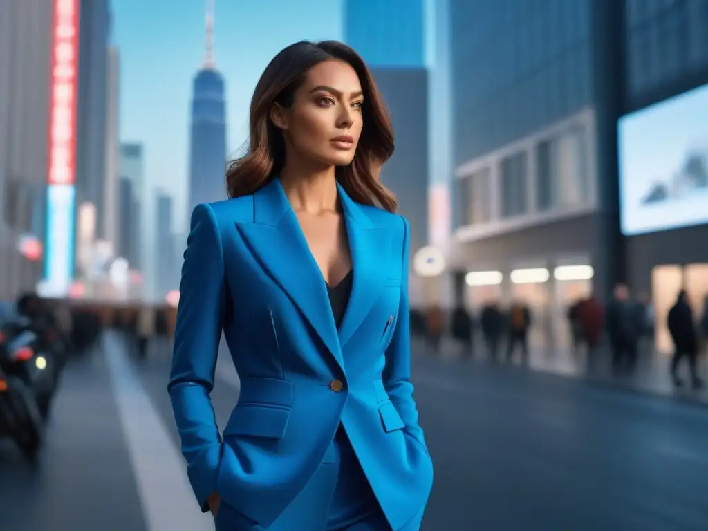 Elegante mujer en traje de pantalón, estilo atemporal en la ciudad Mujer elegante en traje de pantalón, segura en la ciudad