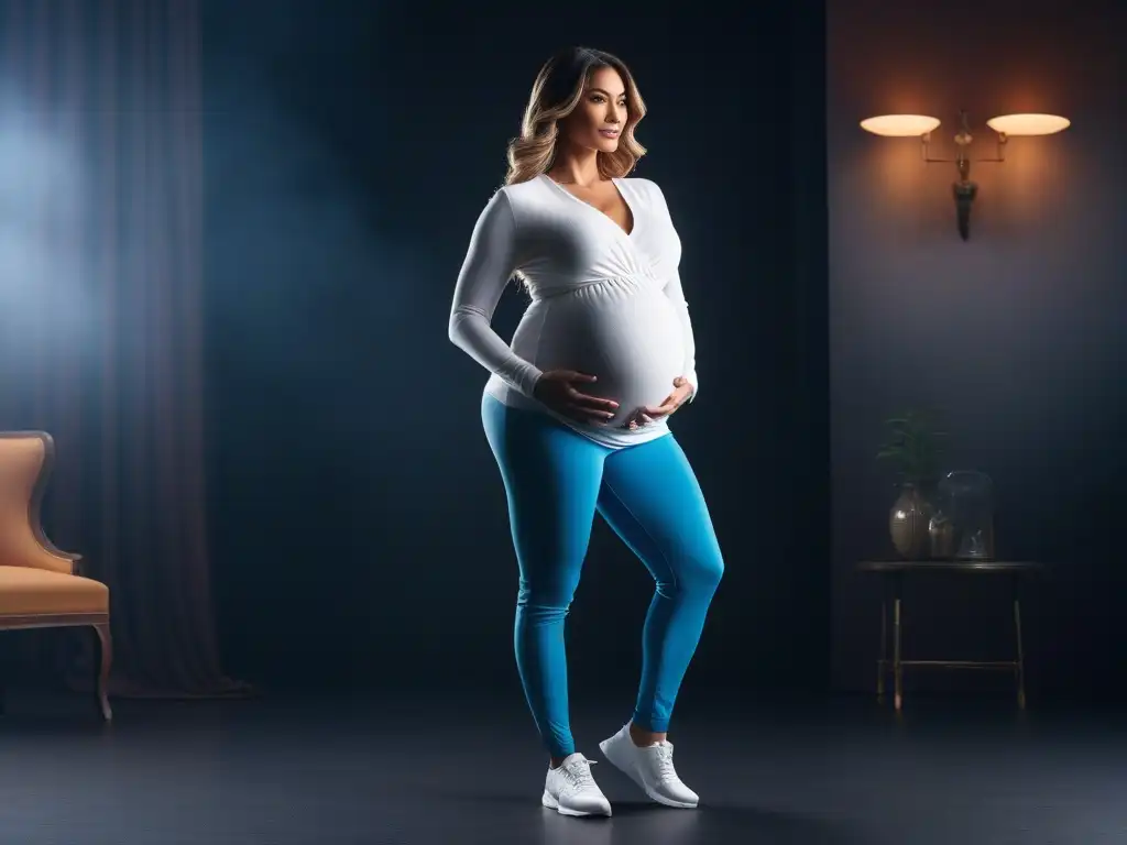 Moda embarazada plus size: elegancia y empoderamiento Una mujer embarazada posa con confianza en un conjunto elegante de ropa maternidad tallas grandes, demostrando estilo y comodidad inclusiva