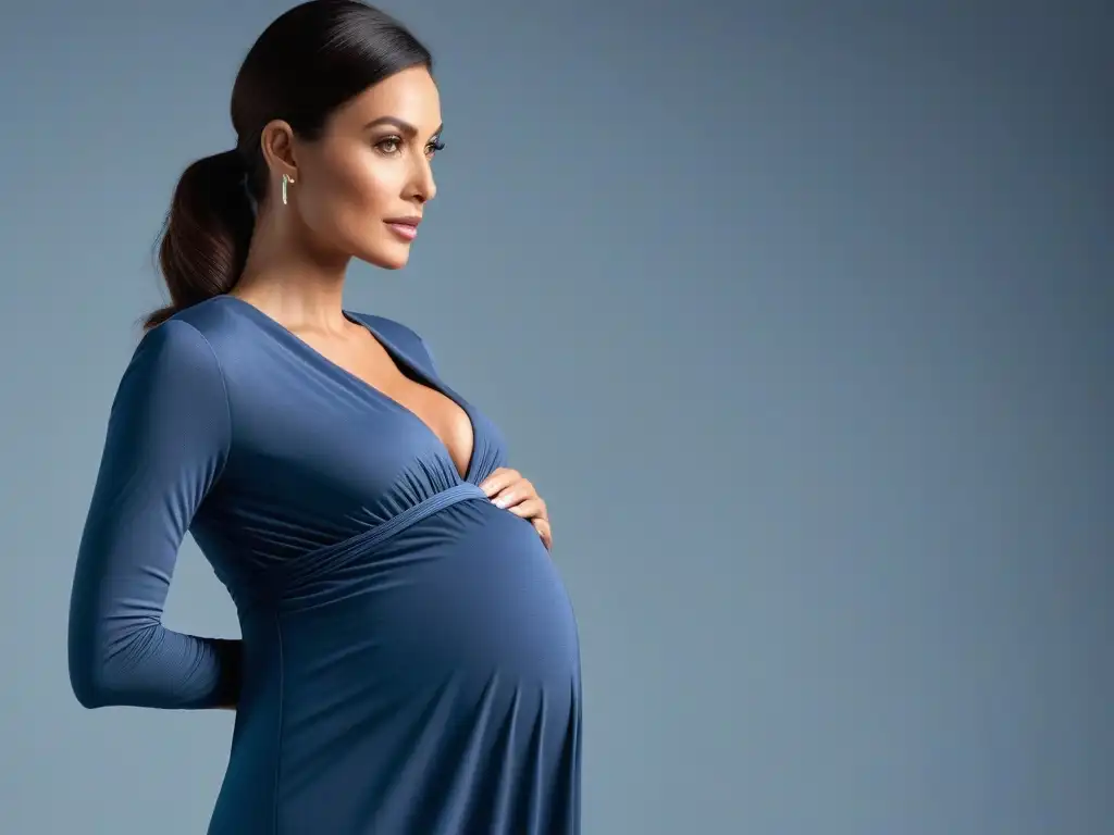 Vestido convertible para embarazadas y lactancia: elegancia y funcionalidad Una mujer embarazada con estilo usando un vestido convertible innovador para embarazo y lactancia