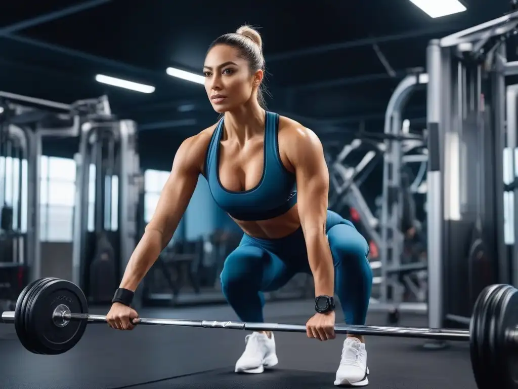Empoderamiento fitness: mujer petite desafiante en moderno gimnasio Una mujer petite muestra determinación y fuerza en un gimnasio moderno, resaltando los beneficios únicos de programas entrenamiento petite