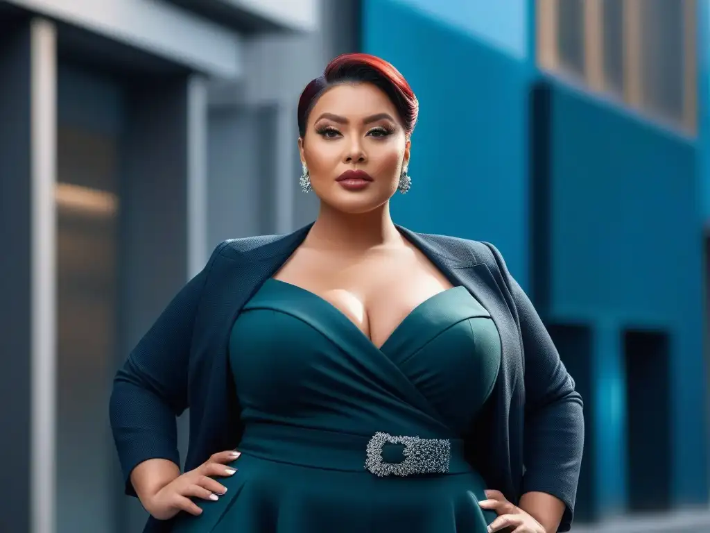 Estilo plussize: empoderamiento y elegancia urbana Mujer plus size luciendo outfit favorecedor en ciudad