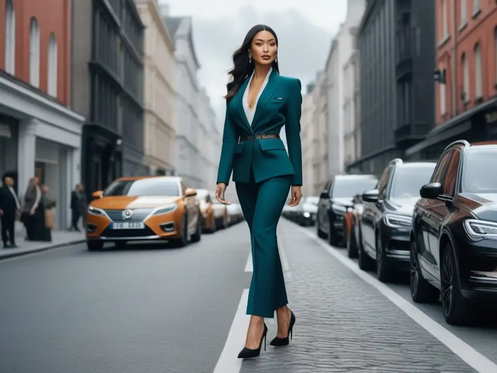 Estilo y confianza: mujer petite en la ciudad Una mujer pequeña con estilo camina con confianza por la ciudad