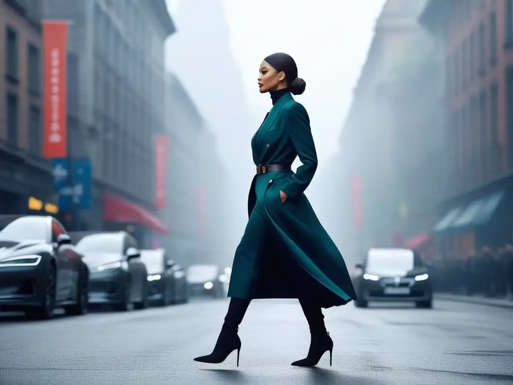 Empoderamiento urbano: mujer petite en outfit moderno y vibrante Mujer petite confiada caminando por la ciudad, resaltando la importancia de los colores en el guardarropa tallas petite