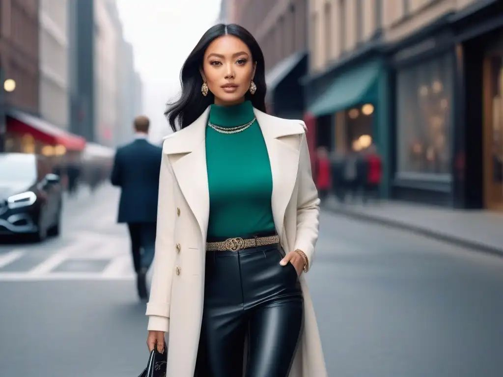 Estilo petite en la ciudad: moda chic para mujeres modernas Una mujer petite desfilando con confianza en la ciudad, luciendo un atuendo chic y moderno