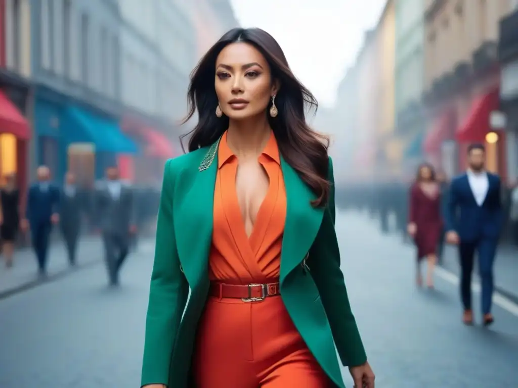 Estilo único: mujer petite deslumbrante en la ciudad Una mujer petite desfila con confianza en la ciudad, luciendo un atuendo chic