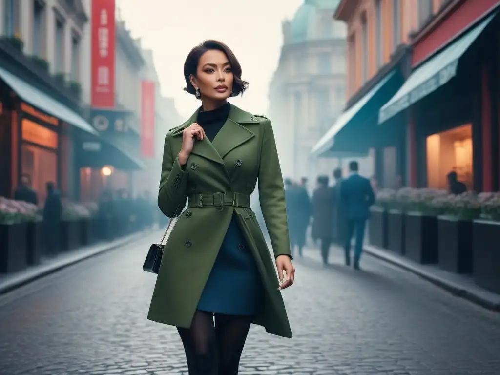 Moda petite: mujer segura en la ciudad moderna Una mujer petite deslumbrante camina con confianza en la ciudad, luciendo un atuendo chic de moda petite de temporada actual