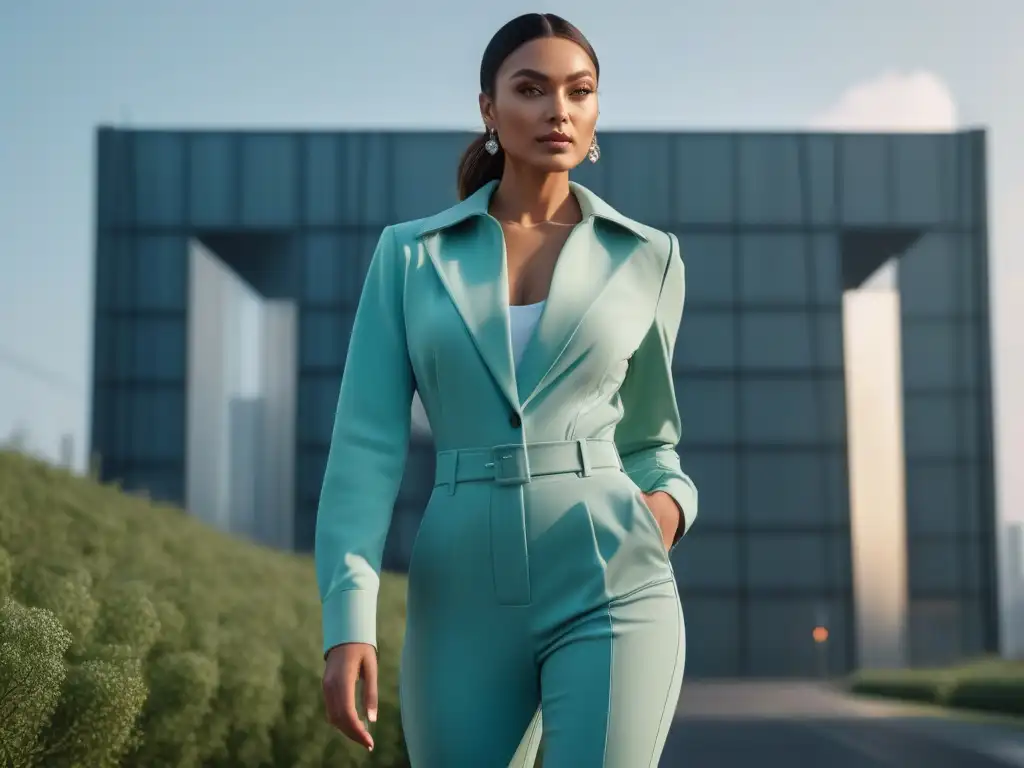 Jumpsuit pastel: Elegancia urbana para mujeres petite Una mujer petite con elegancia y confianza en un mono pastel, en un entorno urbano chic
