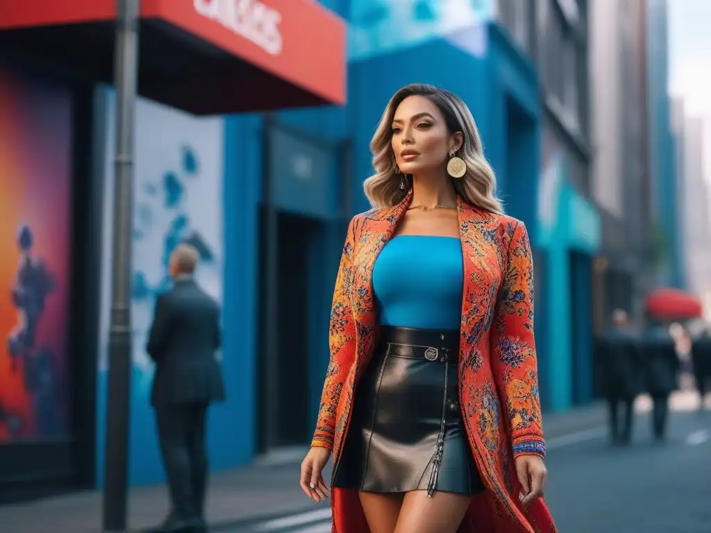 Chica fashion deslumbra en la ciudad Una mujer petite desfila con estilo y sofisticación en una bulliciosa ciudad
