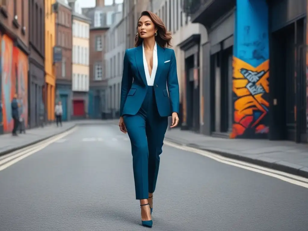 Estilo urbano: mujer elegante y segura en la ciudad Una mujer petite con estilo en la ciudad, mostrando moda y confianza