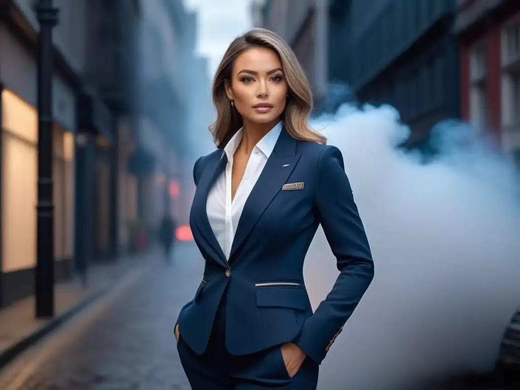 Elegante mujer profesional, confiada y sofisticada en la ciudad Una mujer petite con estilo y confianza en un entorno urbano moderno