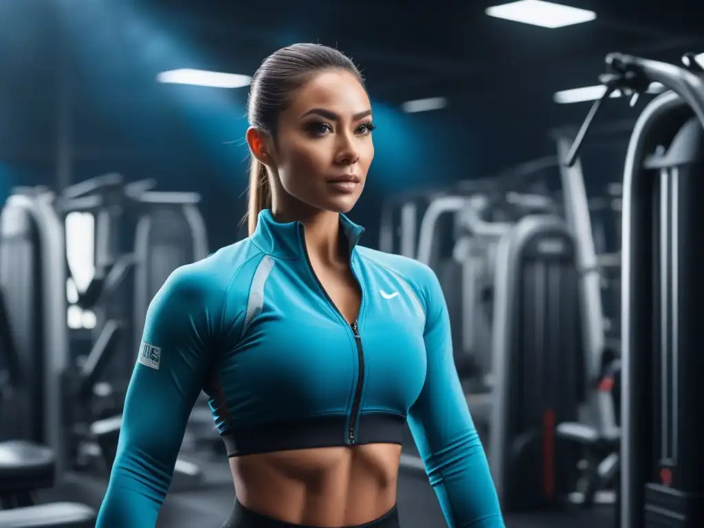 Entrenamiento de mujer petite en gimnasio moderno Una mujer petite ejercitándose con determinación en un gimnasio moderno