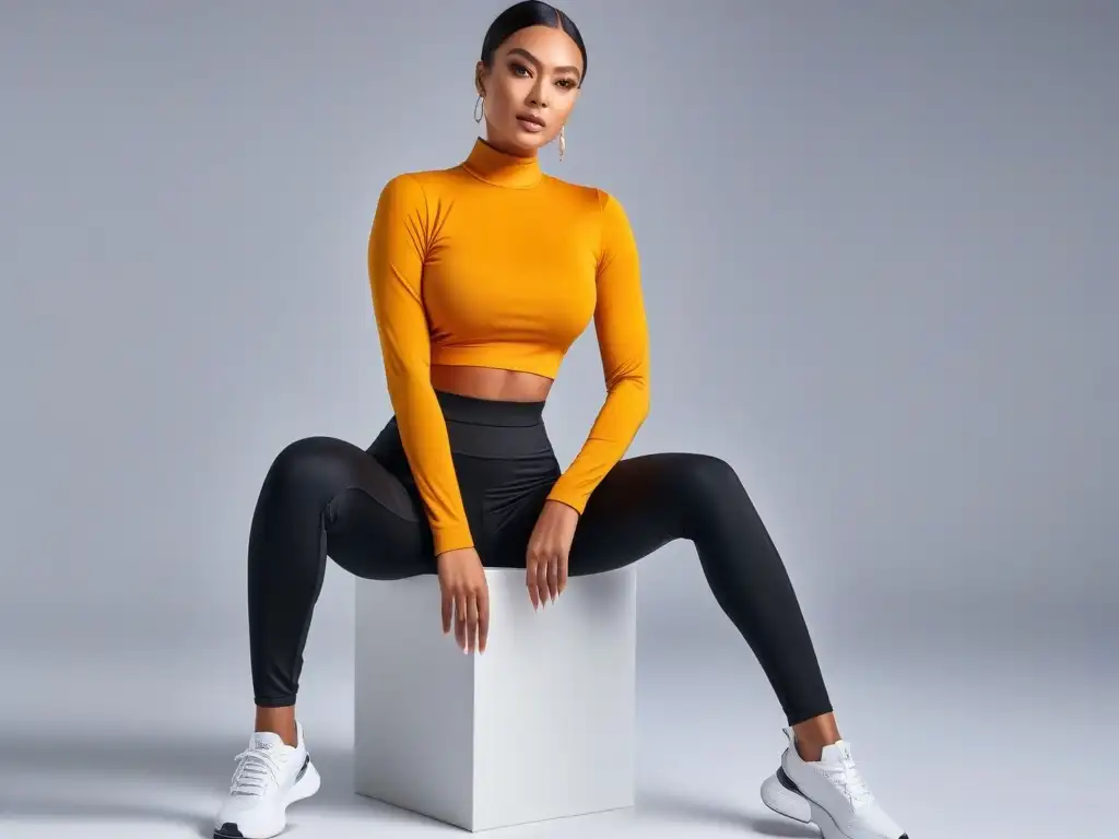 Leggings para mujeres petite: estilo y elegancia en cada detalle Una mujer petite con leggings para petite ajuste perfecto, luciendo profesional y a la moda en un entorno elegante y minimalista