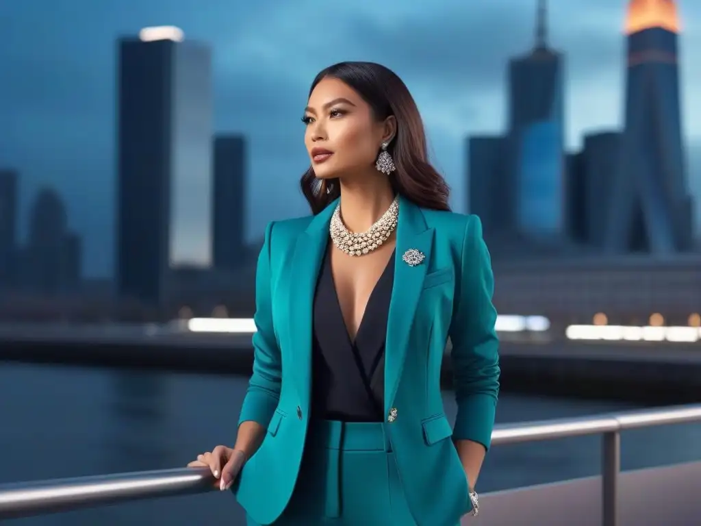 Empoderamiento femenino: mujer elegante y segura en la ciudad Una mujer petite segura y elegante en la ciudad, representando la conexión entre moda petite y autoestima
