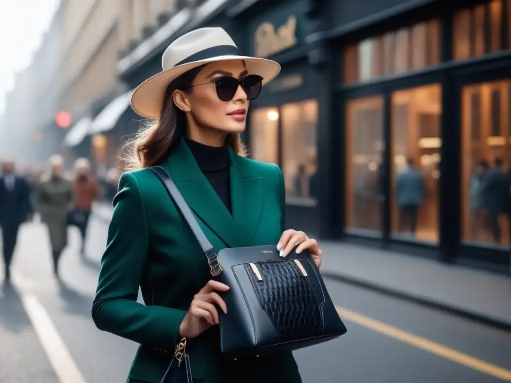 Mujer profesional con accesorios adaptativos en la ciudad Una mujer profesional y elegante camina confiada por la ciudad, luciendo accesorios adaptativos para estilo único