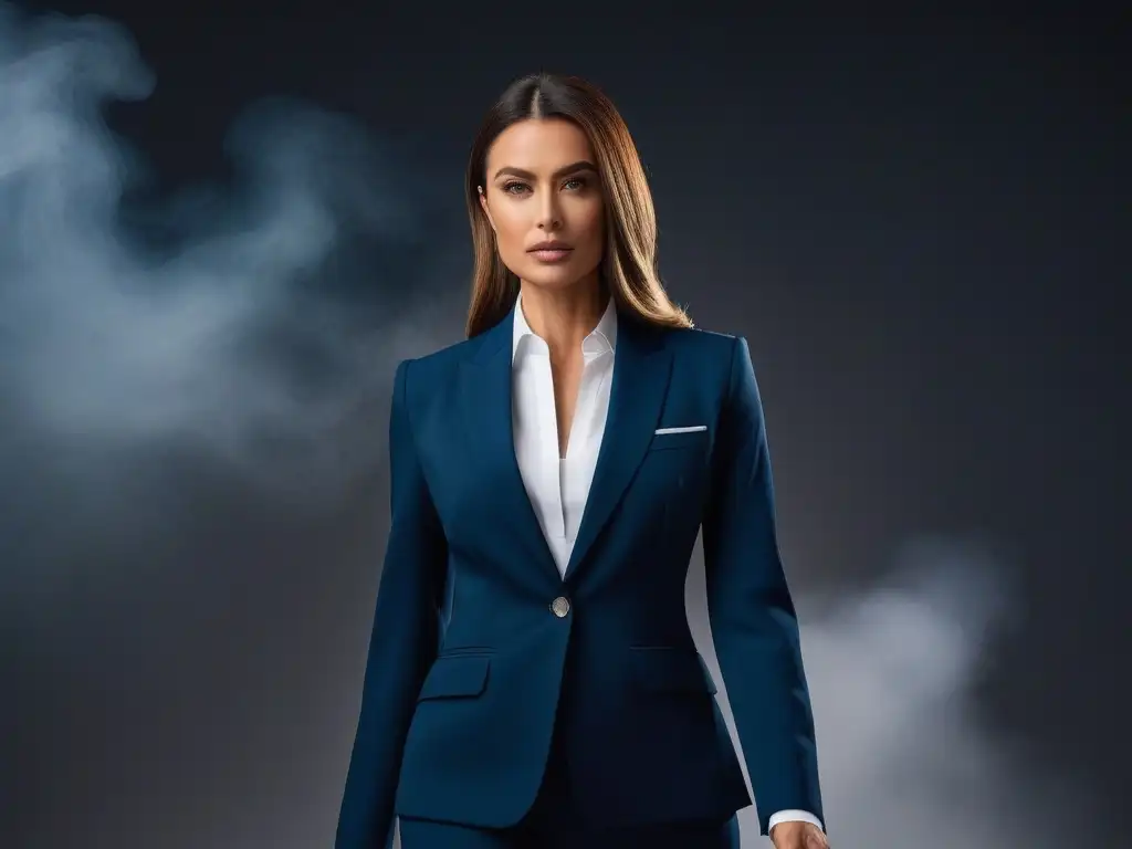 Mujer poderosa en traje elegante: imagen impactante Una mujer profesional segura y poderosa en traje elegante, irradiando confianza en un entorno de oficina lujoso