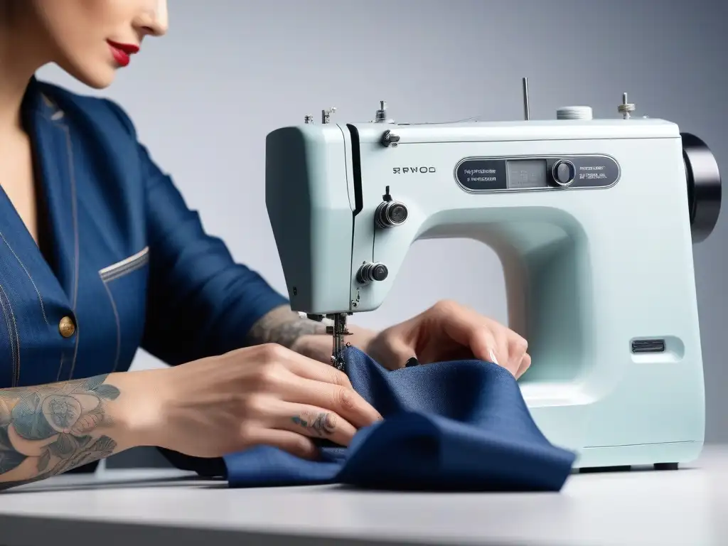 Empoderamiento en la costura adaptativa Una mujer segura y diversa modifica con destreza unos pantalones de mezclilla en un taller de moda adaptativa para tallas especiales