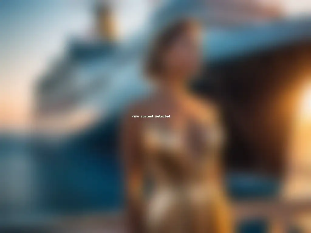 Exclusiva moda de alta mar al atardecer Una mujer sofisticada en un elegante vestido de noche en un lujoso crucero al atardecer, irradiando glamour y moda cruceros vestirse alta mar