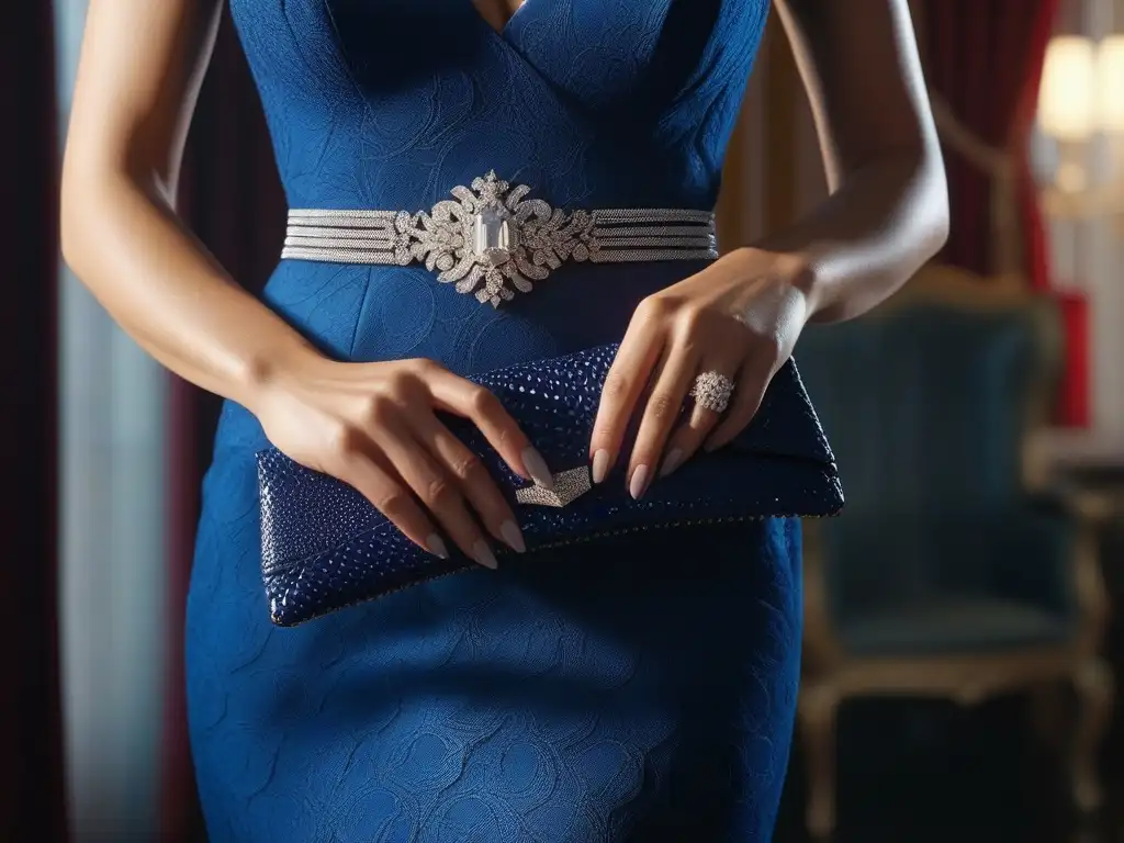 Elegante mujer en evento de gala: Accesorios de lujo Mujer sofisticada en evento de gala con accesorios alta gama eventos especiales