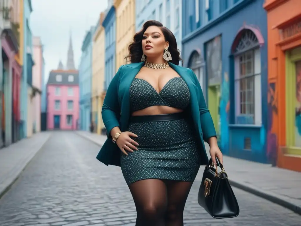 Moda urbana: mujer plus size segura y chic en la ciudad Una mujer de talla grande con estilo propio y moda urbana, caminando confiada por la ciudad