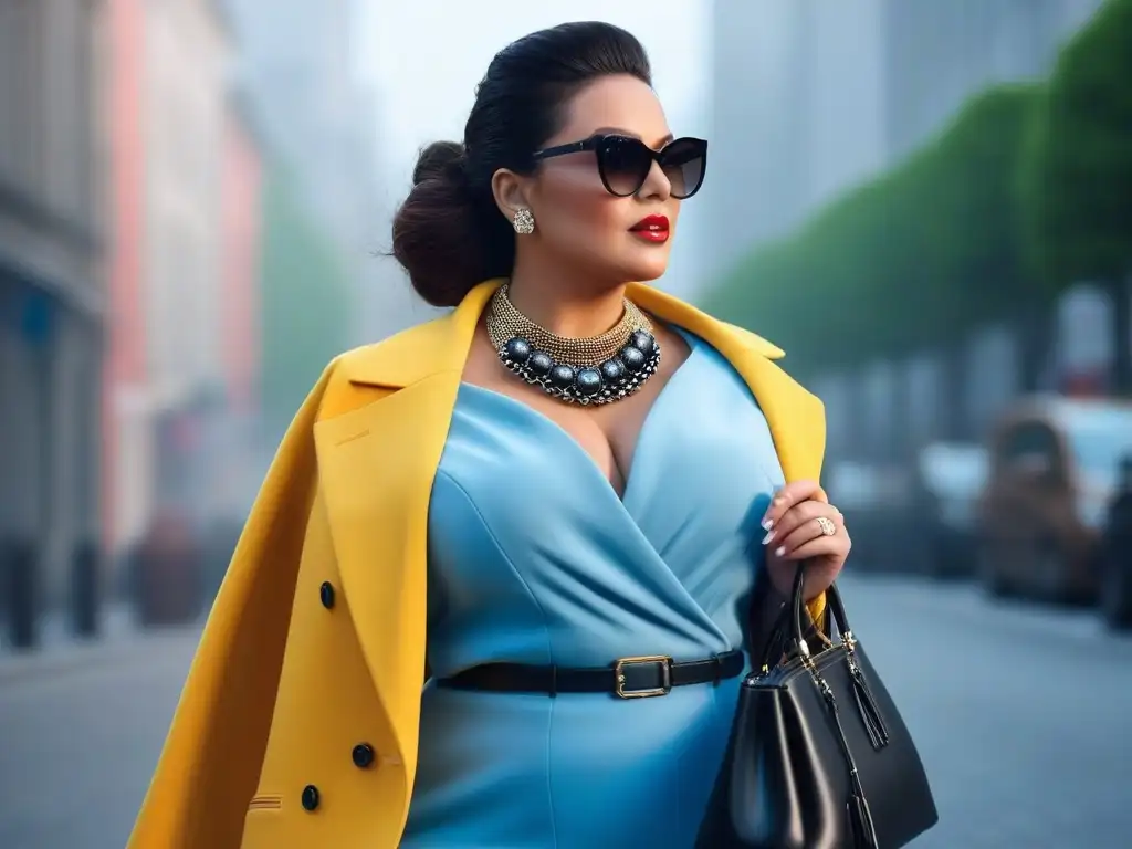 Diseño plussize con accesorios urbanos Una mujer de talla grande con estilo, luciendo accesorios de moda para tallas plus en la ciudad