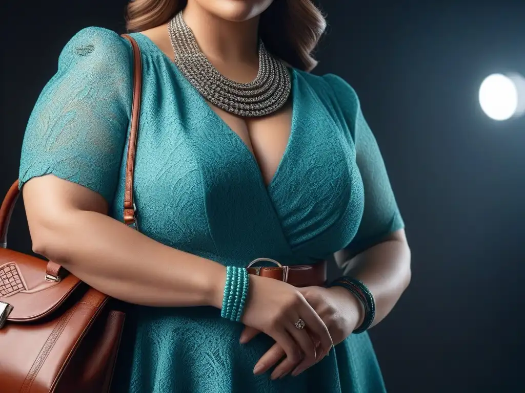 Estilo plus size: accesorios modernos y chic Una mujer de talla grande segura, con accesorios modernos y elegantes