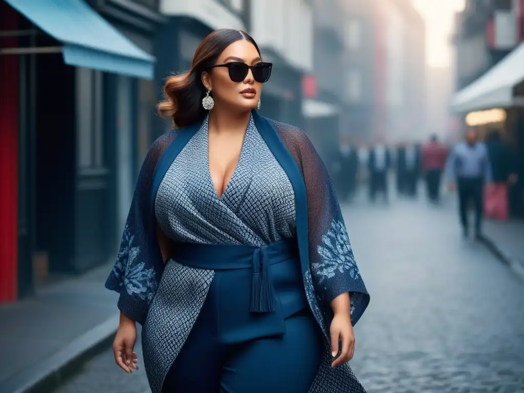 Moda inclusiva: mujer plus size deslumbra con outfit urbano trendy Mujer de talla plus vistiendo en capas con estilo en la ciudad