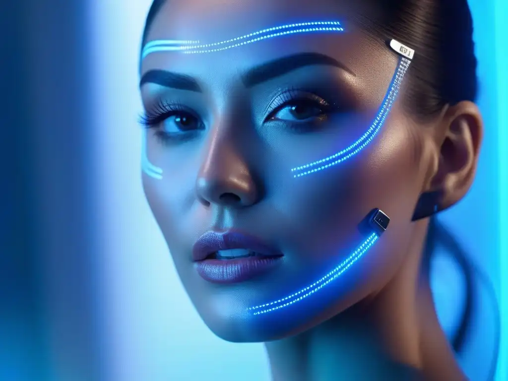 Tratamiento facial de alta tecnología: belleza futurista en un spa de lujo Mujer disfrutando de tratamiento facial futurista en salón de belleza de alta tecnología, tecnología para cuidado piel avanzada