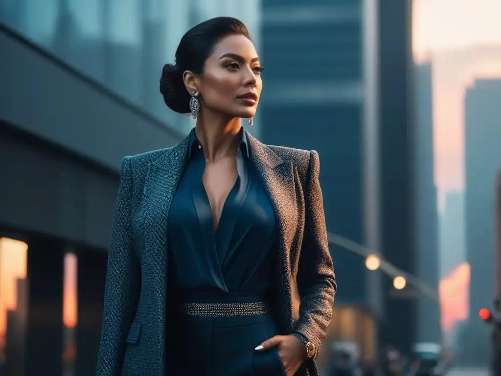 Altas y elegantes: estilo y empoderamiento femenino en la ciudad Cuatro mujeres altas y elegantes lucen moda para mujeres altas en una ciudad vibrante al atardecer