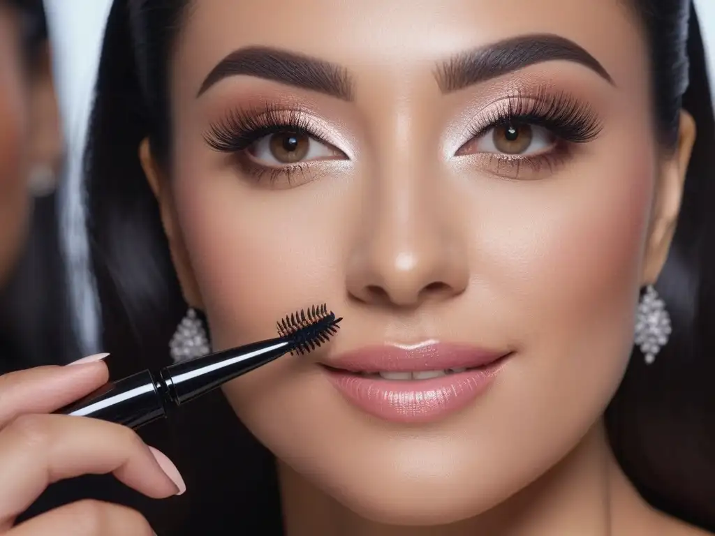 Mujeres seguras aplicando máscara de pestañas en estudio de maquillaje Mujeres diversas aplicando máscaras de pestañas inclusivas y duraderas en un estudio de maquillaje moderno y elegante