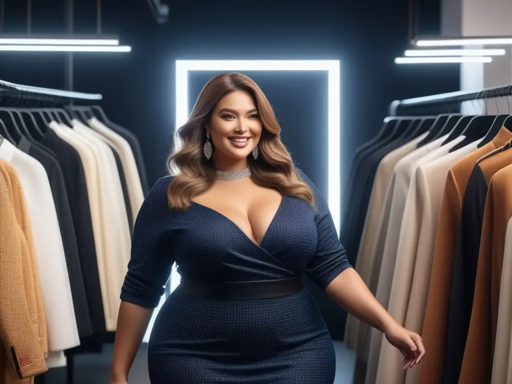 Moda plussize: Alegría y diversidad en boutique chic Mujeres empoderadas disfrutan comprando moda plus en una boutique moderna