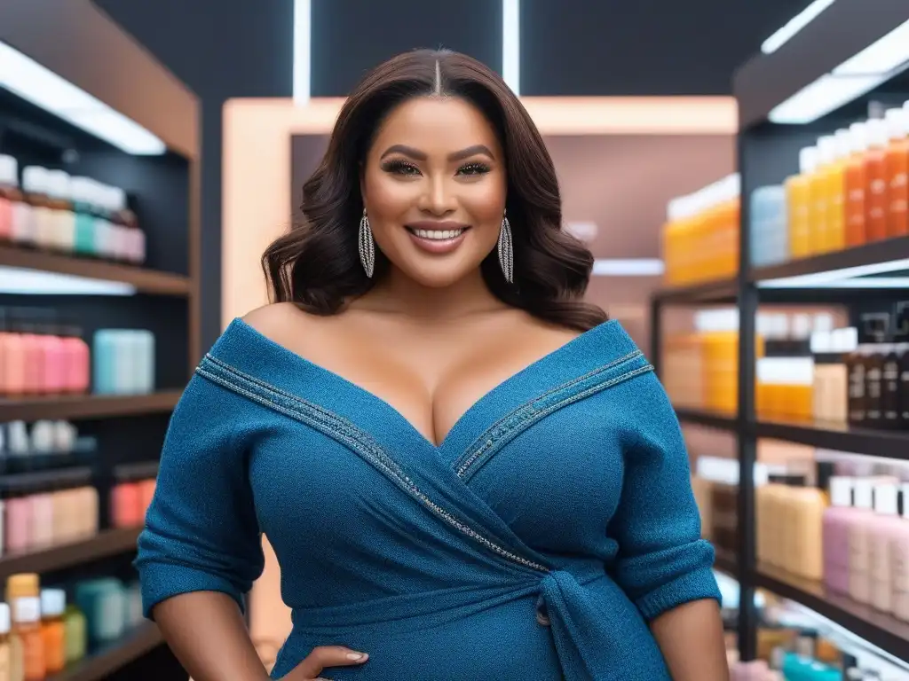 Belleza inclusiva: mujeres plus size disfrutando de productos diversos Mujeres de tallas grandes felices probando productos belleza inclusivos, irradiando alegría y confianza