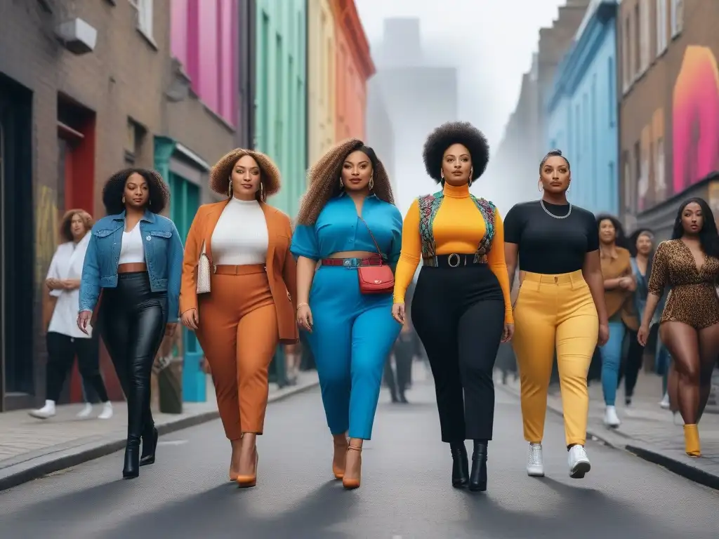 Moda inclusiva: Empoderamiento en la diversidad urbana Una multitud diversa camina con confianza en la ciudad, vistiendo moda inclusiva para todos los cuerpos