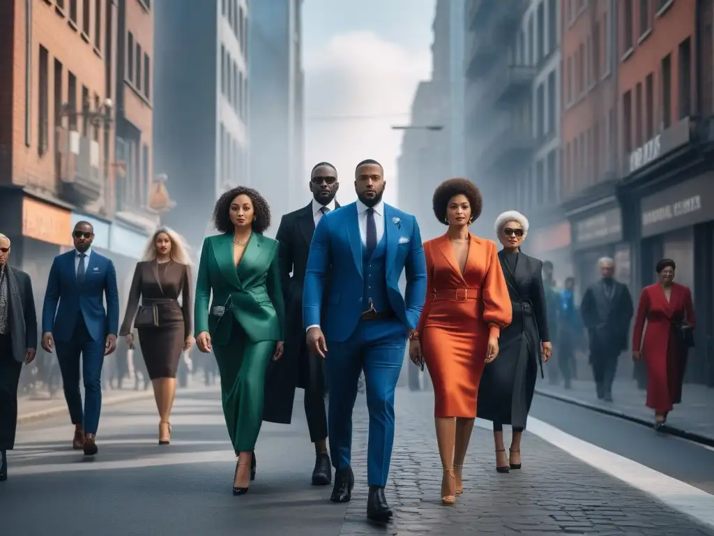 Moda inclusiva y urbana: diversidad de estilos en la ciudad Una multitud diversa desfila con confianza en la ciudad, vistiendo tejidos duraderos para moda inclusiva