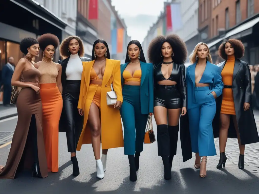 Influencers de moda en la ciudad: diversidad y estilo inspirador Una multitud diversa de influyentes de moda posa con confianza en la calle durante la semana de la moda, celebrando la inclusión en la moda de nicho
