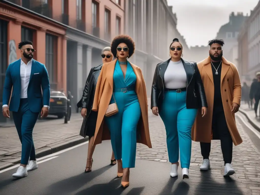 Moda inclusiva: diversidad y empoderamiento en la ciudad Una multitud diversa de personas camina con estilo por la ciudad, mostrando moda inclusiva para todos los cuerpos