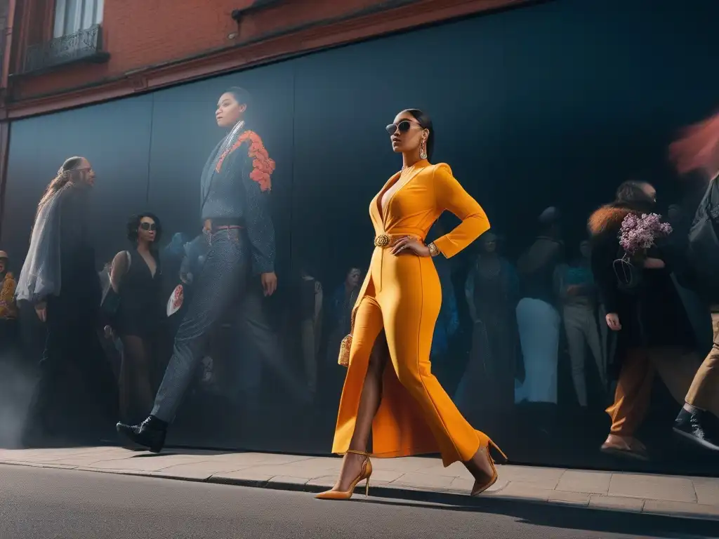 Desfile urbano de moda inclusiva y diversa Una multitud diversa y segura de sí misma, viste moda inclusiva para todos los cuerpos mientras camina por la ciudad