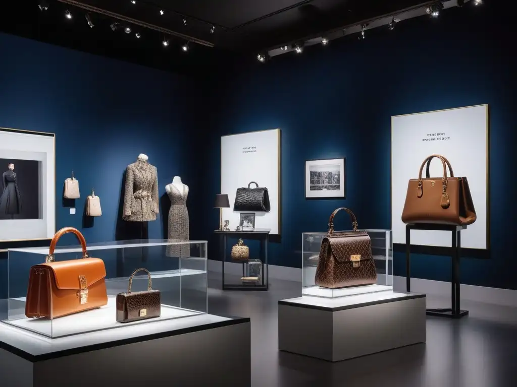 Exhibición de accesorios de moda: evolución y elegancia Exposición de museo contemporáneo con colección de complementos de moda a lo largo de la historia