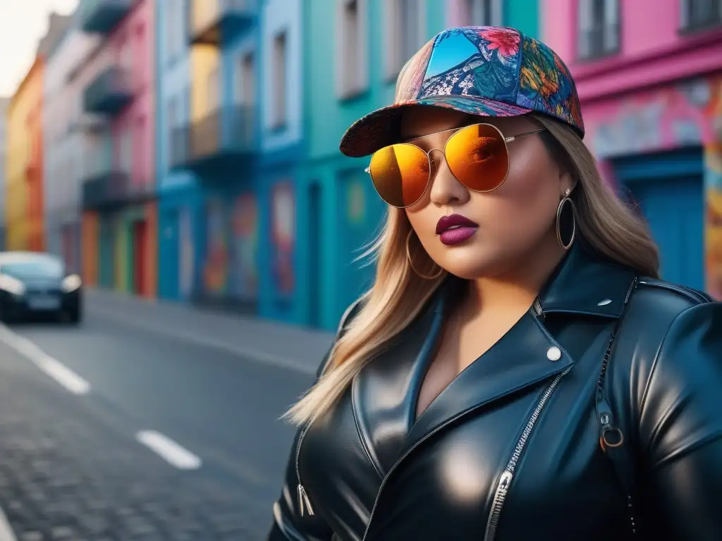 Estilo urbano: niño plus size con confianza y moda vanguardista Un niño plus size con estilo camina confiado por la ciudad, luciendo accesorios trendy