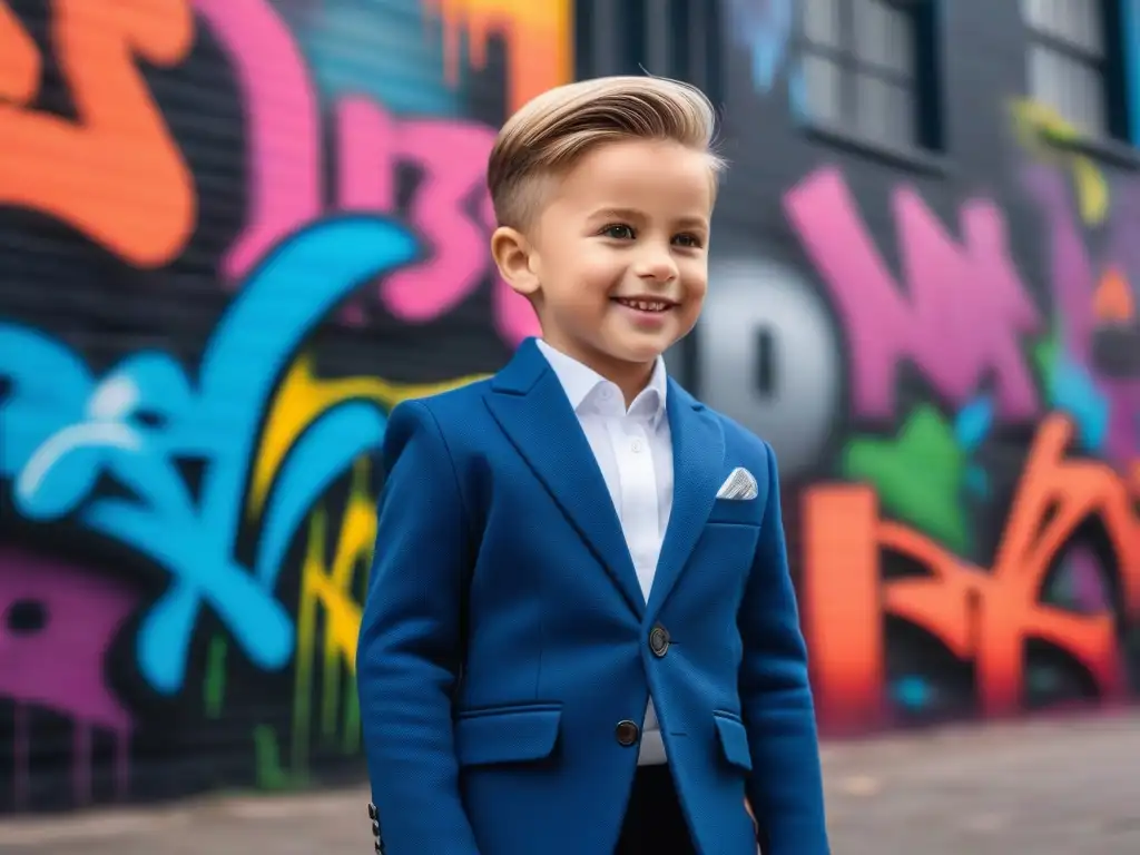 Moda infantil urbana: estilo y personalidad en la ciudad Niño con estilo en urbano con arte callejero colorido