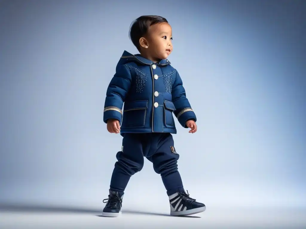 Moda infantil sostenible: niño feliz con outfit innovador Un niño feliz modela un atuendo versátil y sostenible