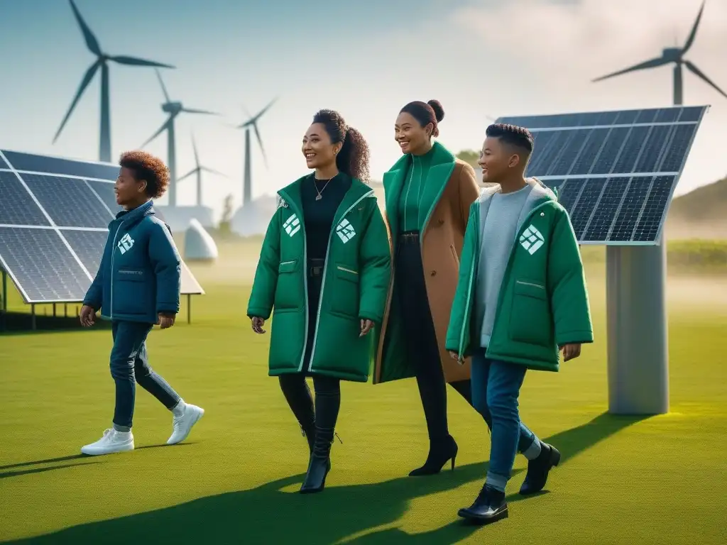 Niños jugando en parque ecológico del futuro Niños diversos juegan alegres en un parque futurista sostenible con equipos ecoamigables