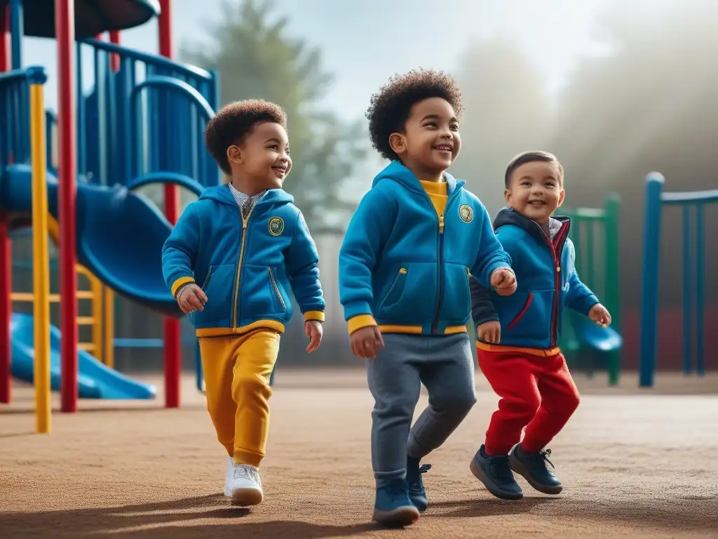 Niños felices y diversos jugando juntos en un parque inclusivo Niños diversos y felices juegan juntos en un parque con ropa adaptativa infantil necesidades especiales, mostrando inclusividad y alegría