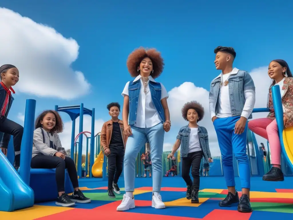 Niños felices y diversos en un parque inclusivo con moda adaptativa Niños felices y diversos juegan en un parque inclusivo con moda infantil inclusiva diseñadores entrevista