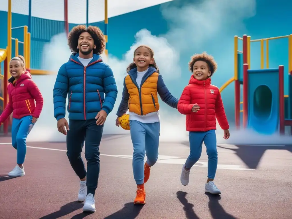 Niños felices jugando juntos en un parque inclusivo Niños de diferentes habilidades juegan juntos en un parque con ropa adaptativa para niños, promoviendo inclusión y empoderamiento
