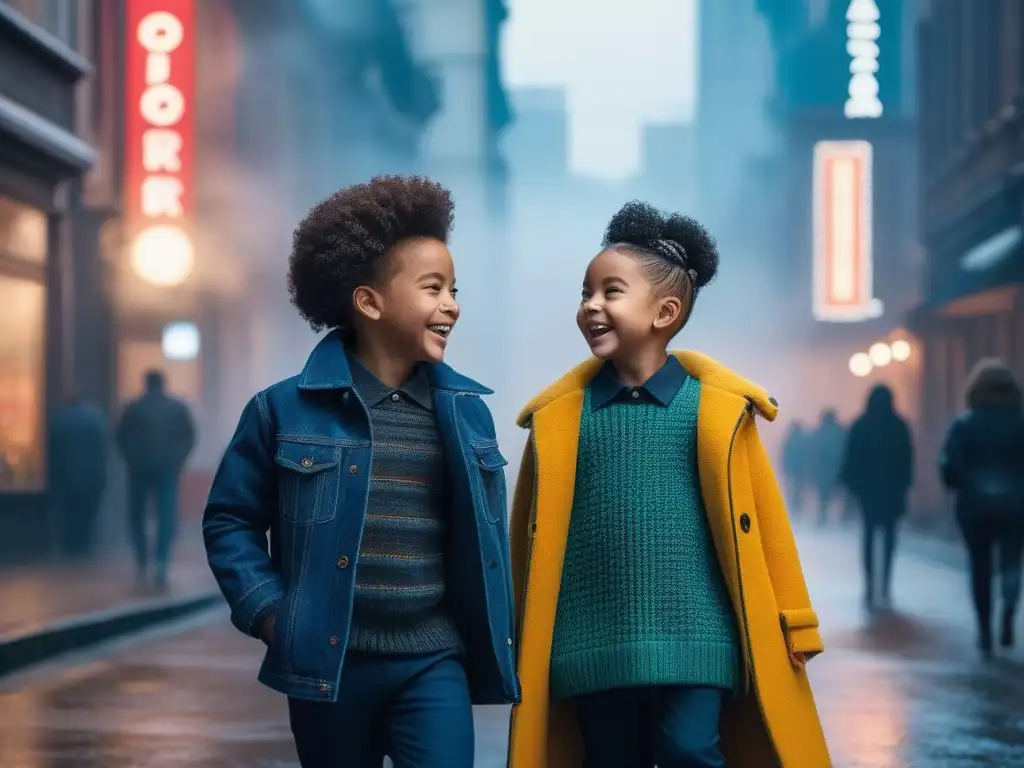 Niños felices y diversos luciendo moda inclusiva en la ciudad Niños diversos disfrutan juntos, luciendo moda infantil inclusiva y radiando autoestima y confianza en sí mismos en la vibrante ciudad