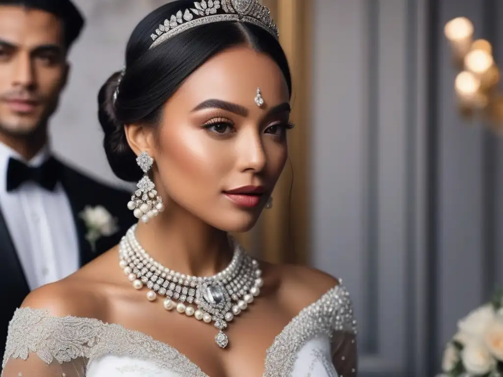 Novias de lujo: Accesorios exclusivos para un día inolvidable Novias con accesorios de boda lujo inclusivos en escenario sofisticado y elegante